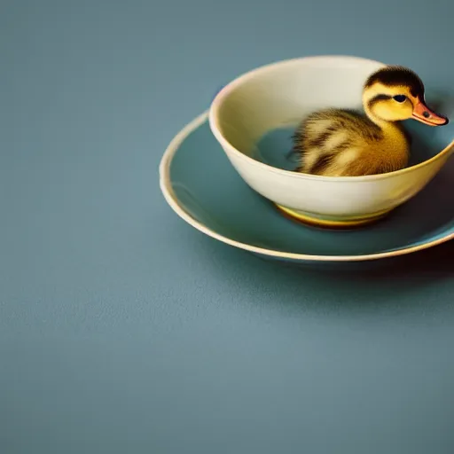 Image similar to duckling in a teacup, photography, minimalistic, 8 k