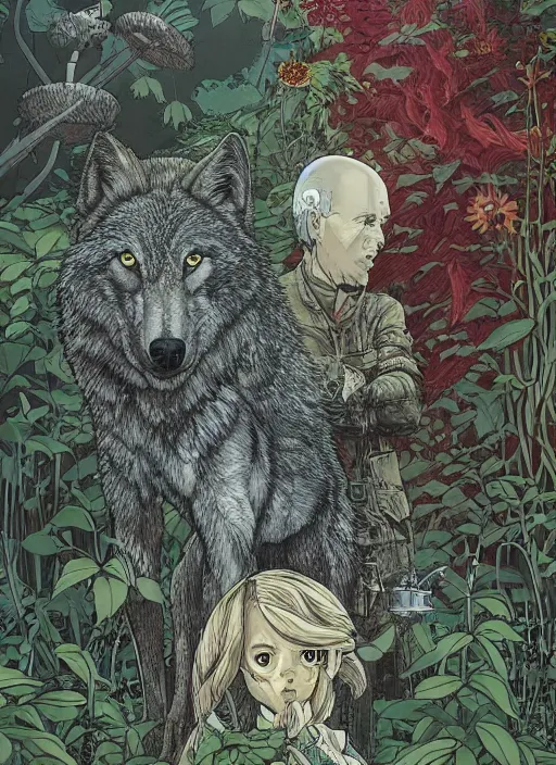 Prompt: a wolf in the garden by josan gonzalez, katsuhiro otomo, andrew ferez, rule of thirds, beautiful