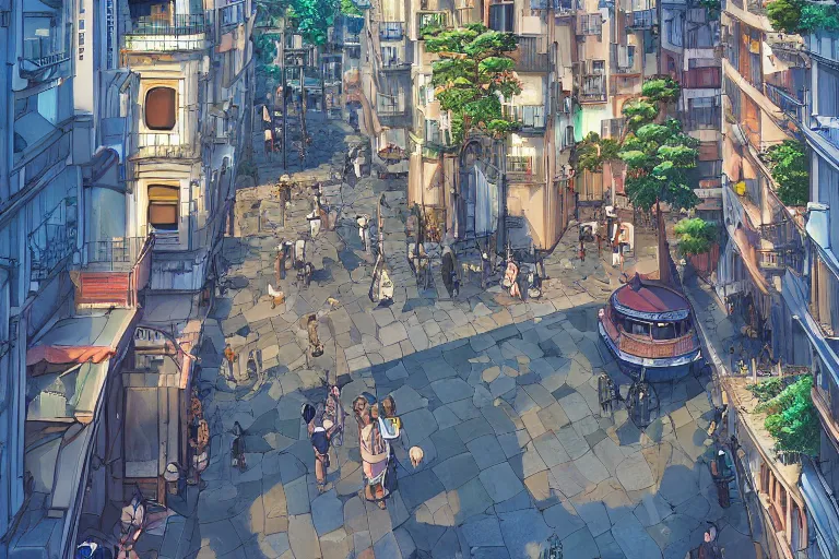 Prompt: barcelona, spain. 4 k digital paint by studio ghibli hayao miyazaki. very sharp and detailed. trending on artstation and behance.