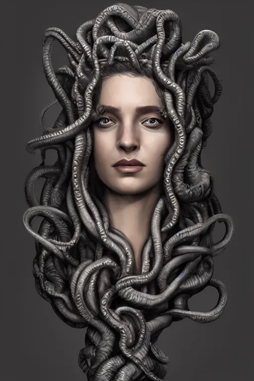 Prompt: a detailed matte portrait of medusa mother of the gorgons, elaborate regal reliefe, clouds, shrouded, trending on artstation, photorealistic, cgi, 8 k