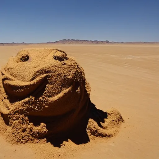 Prompt: a sand monster in the desert with a tornado