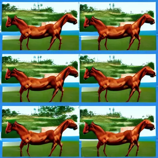 Image similar to 4 progressive frames of a horse running frame - by - frame from'learning to animate'