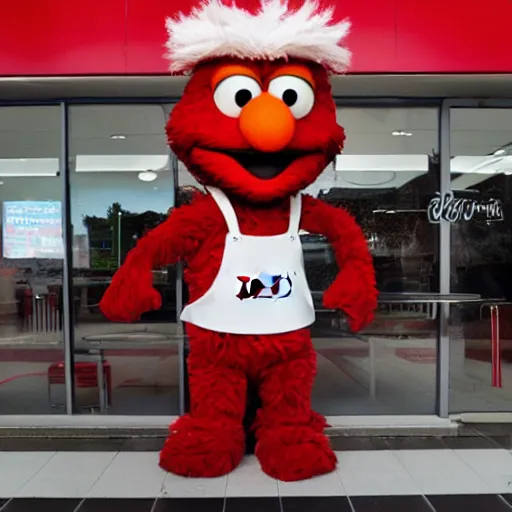 Image similar to photo of elmo at KFC, photorealistic, 4K