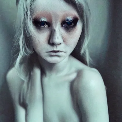 Image similar to A very beautiful woman with an ice cold look on her face, top post of all time on /r/Creepy subreddit
