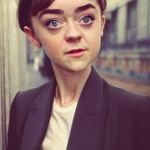 Prompt: A young woman who looks like a cross between Audrey Hepburn and Maisie Williams. Amused. Flirty.