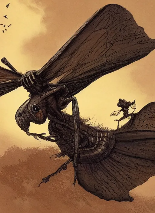 Prompt: giant manfly with long proboscis and wings, against dark background, fluid, smooth, organic, crazy, high contrast, sharpness, dramatic, by greg rutkowski and siudmak and richard corben and moebius