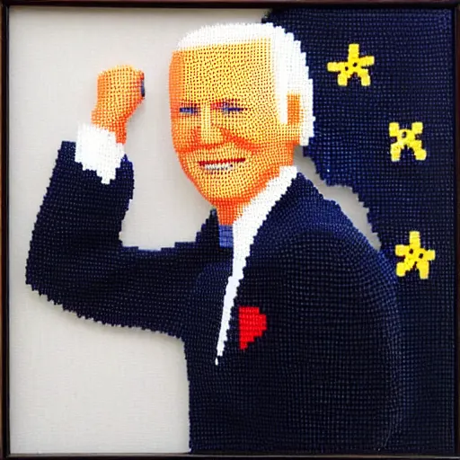Prompt: A beadwork portrait of Joe Biden