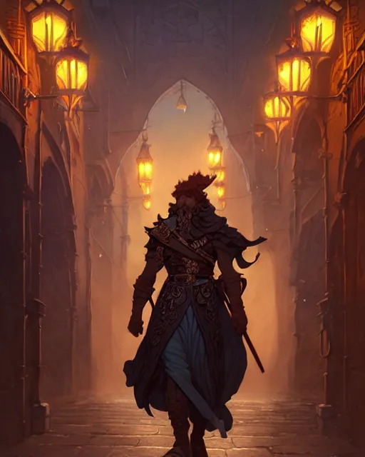 Image similar to the hero of ages walks upon the streets of waterdeep, dnd fantasy art, intricate, elegant, glowing lights, highly detailed, digital painting, artstation, sharp focus, illustration, art by wlop, mars ravelo and greg rutkowski, art by brom, artgerm and alphonse mucha, 8 k, highly detailed