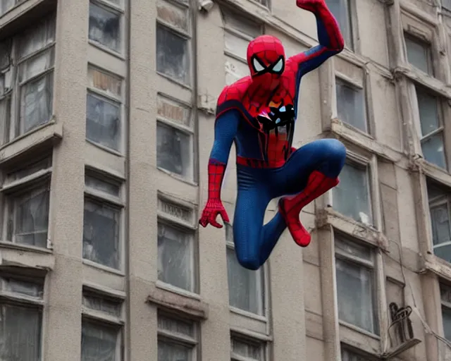 Image similar to photograph of spider - man on a building movie set