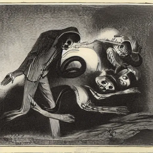 Image similar to nightmare, black and white, 1 8 0 0 s