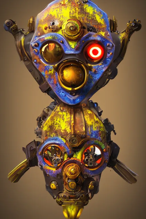 Image similar to colorful vivid steampunk mask minimalist fantasy art robot ninja helmet, global illumination ray tracing hdr fanart arstation by sung choi and eric pfeiffer and gabriel garza and casper konefal