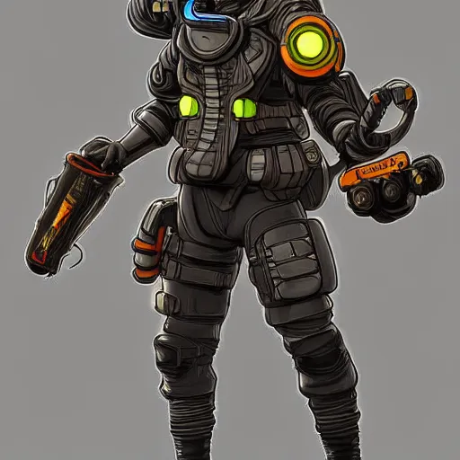 Image similar to caustic from apex legends, digital art, character design, masterpiece