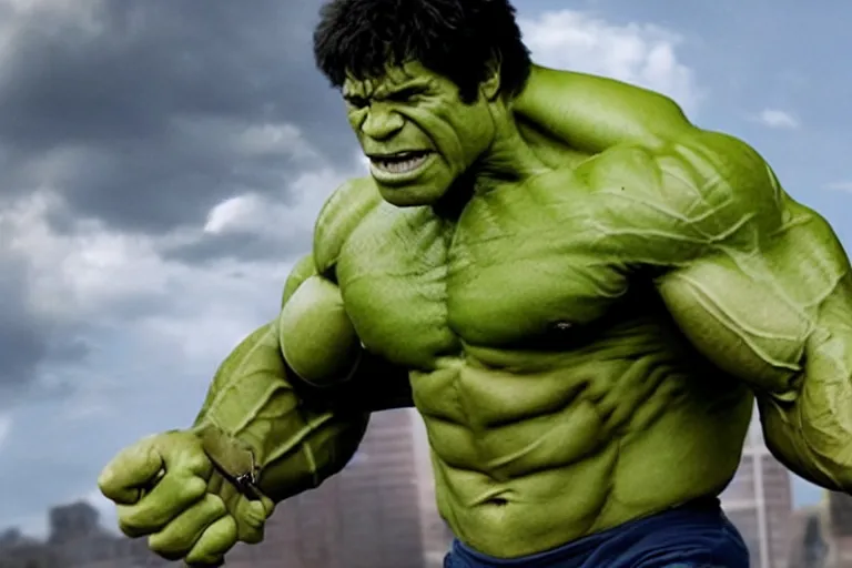 Prompt: film still of Lou Ferrigno as hulk in avengers infinity war, 4k