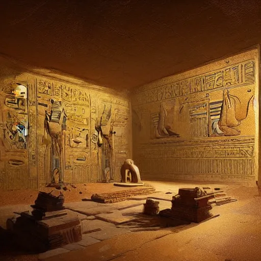 Image similar to an ancient egyptian room entirely made of gold, concept art, architecture design, pyramids, art by greg rutkowski