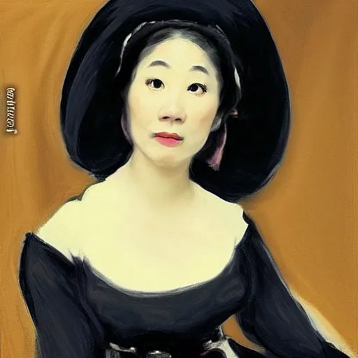 Image similar to “Asian woman in the style of madame x by John singer Sargent”