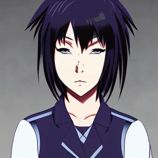 Anime Major motoko kusanagi in all black uniform,, Stable Diffusion