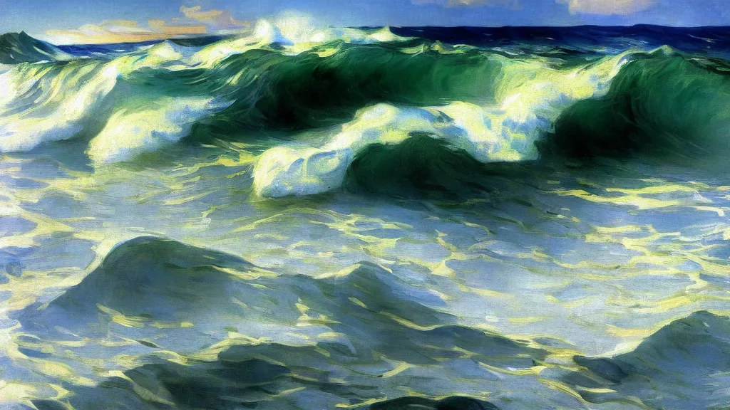 Image similar to ocean waves by joaquin sorolla, 4 k resolution