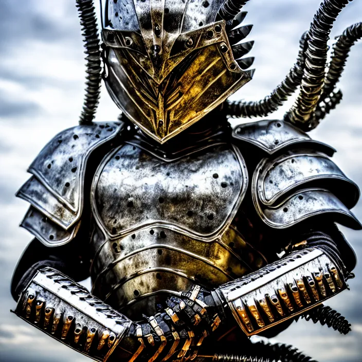 Prompt: photo of a warrior with metal centipede themed armour, highly detailed, 4 k, hdr, smooth, sharp focus, high resolution, award - winning photo