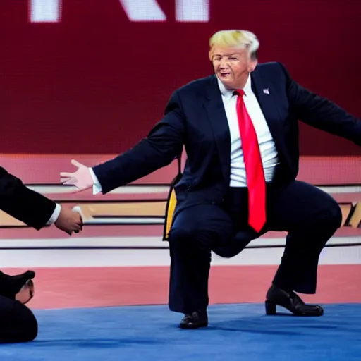 Image similar to elon musk and donald trump in a wrestling match