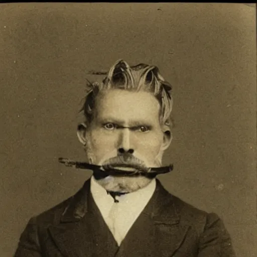 Image similar to a photograph of a half - man half - fox bandit from the 1 8 9 0 s