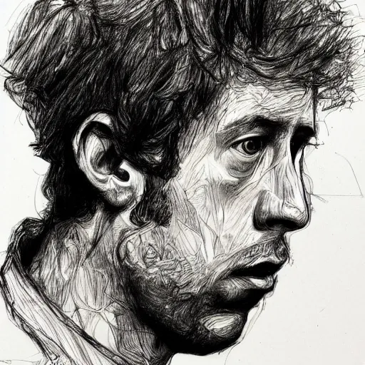 Image similar to a realistic yet scraggly portrait sketch of the side profile of a stern and sophisticated napoleon dynamite, trending on artstation, intricate details, in the style of frank auerbach, in the style of sergio aragones, in the style of martin ansin, in the style of david aja, in the style of mattias adolfsson