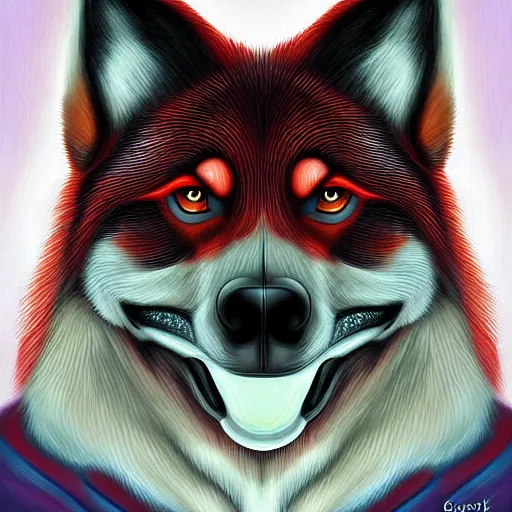 Image similar to zoomorphic a red face wolf, pepe the frog like face, digital painting, ultra sharp, by gary cook