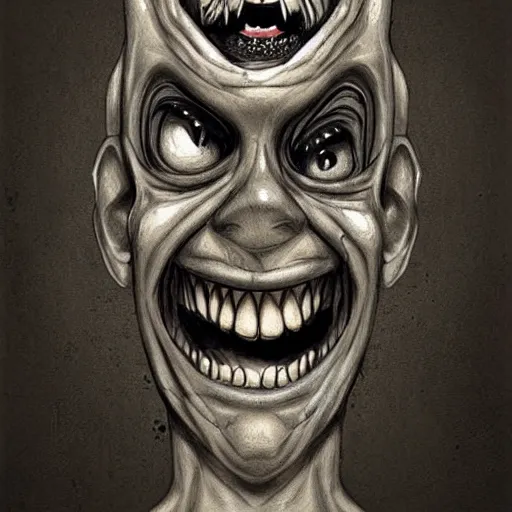 Image similar to grunge cartoon sketch of a snake with a human head with a wide smile by - michael karcz, loony toons style, horror theme, detailed, elegant, intricate