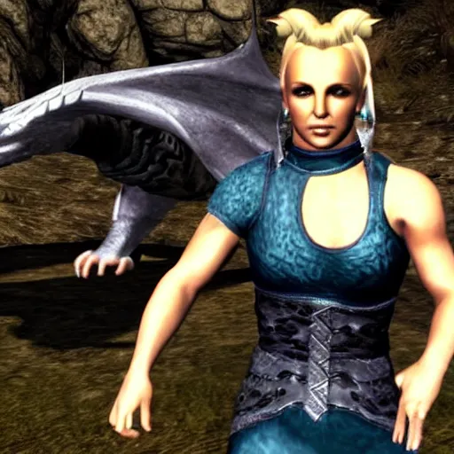 Image similar to Britney Spears fights a dragon in Skyrim