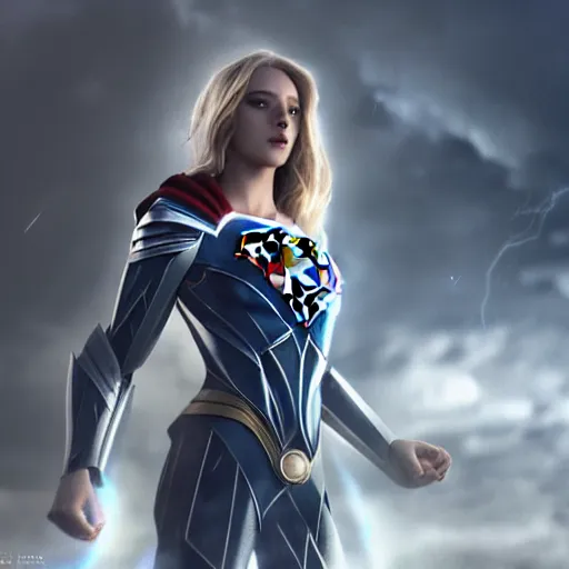 Prompt: beautiful Kryptonian girl with full armor, full body shot, clouds, hyper realistic, hyper detailed, octane render, cloudpunk, johannes voss, dynamic lightning, sharp focus, flight, volumetric, realistic, 3d render, Realistic Render, Cinematic lighting, Volumetric lighting, atmospheric, cinematic, unreal engine, unreal engine render, octane render, HD, photorealism, hyper realistic, photo, 8K, trending on artstation, concept art