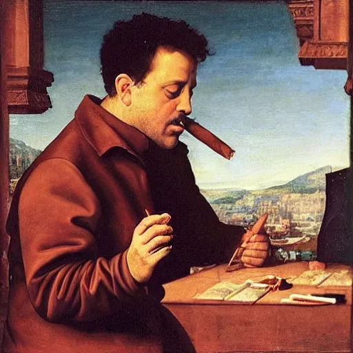 Image similar to billy joel smoking a cigarrete as a renaissance painting