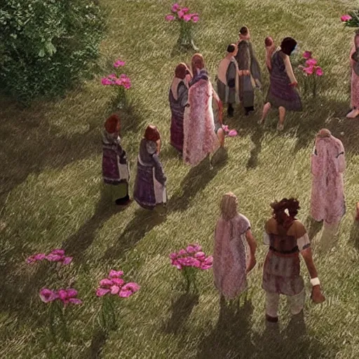 Image similar to a still from the movie midsommar made from a screenshot of the game okami