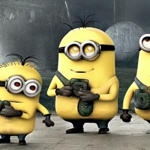 Prompt: a lost footage of minions in ww 2