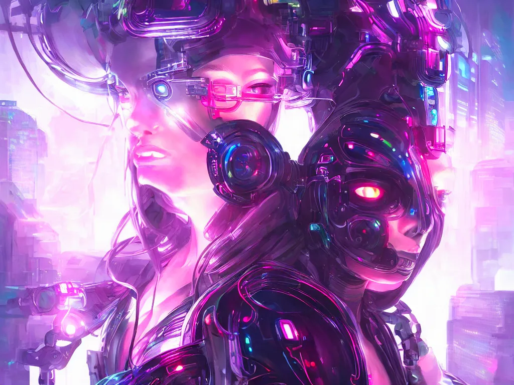 Image similar to portrait futuristic female cyber warrior, on cyberpunk neon light tokyo rooftop, ssci - fi and fantasy, intricate and very beautiful, highly detailed and digital painting, concept art, smooth, illustration, art by rossdraws and taekwon kim / a - rang, luxearte and liya nikorov and rongzhen luo