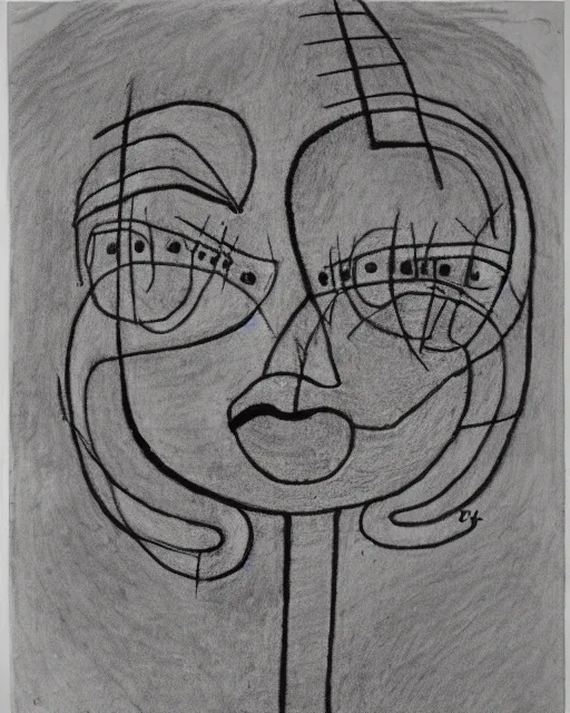 Prompt: portrait of a demon. Line drawing by Jean Cocteau. Ink on paper by Paul Klee.