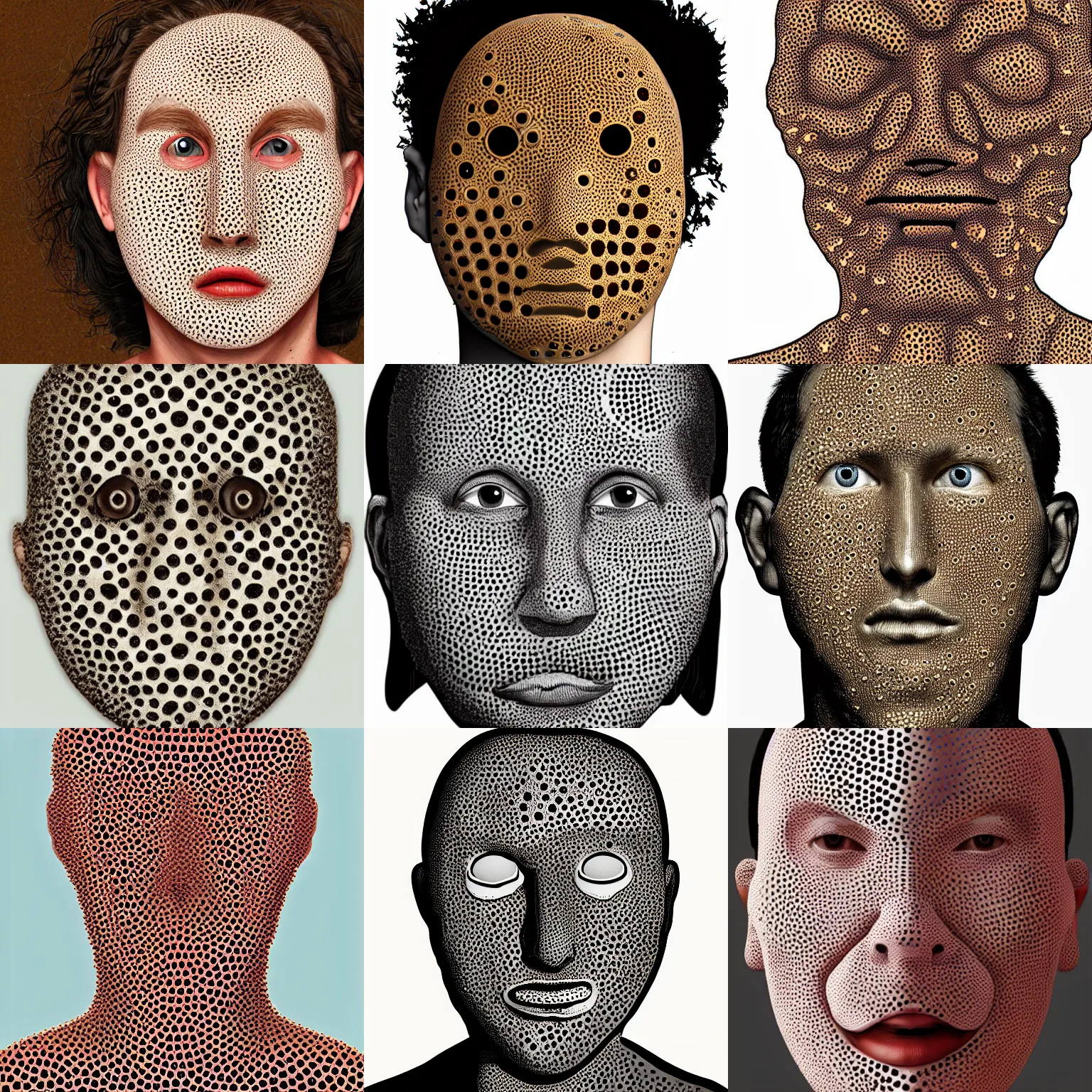 Prompt: trypophobia acne face, realistic, HD 4k, holes, in the style of Lucian Freud