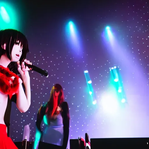 Prompt: anime diva performing on stage, cold backlit