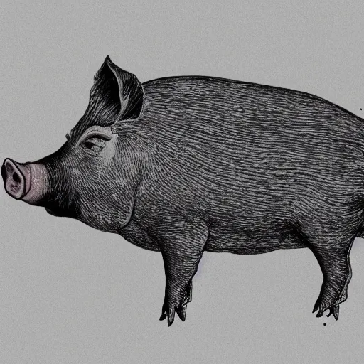 Image similar to side view of a large pig wearing a crown anime thick lines