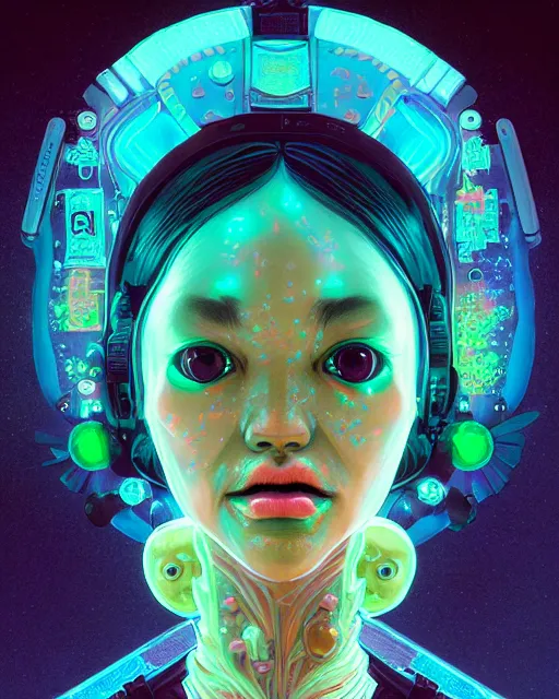 Prompt: portrait of a bioluminescent patchwork doll, highly detailed, digital painting, cinematic, hyper realism, dark retrowave, art by stanley lau and artgerm and james jean, victo ngai, david rubin, mike mignola, laurie greasley, artstation, octane render, cgsociety