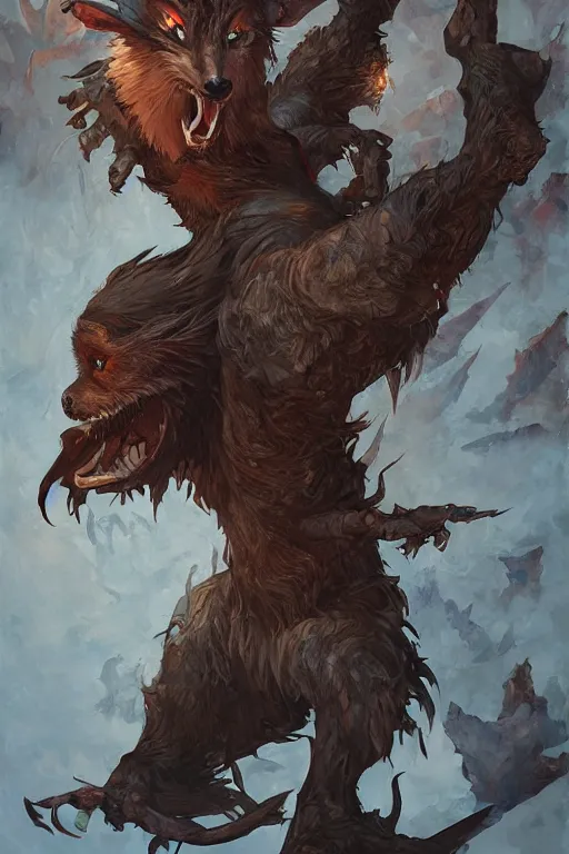 Image similar to portrait of the quail werewolf eater wearing eldritch greaves by artgerm and Craig Mullins, James Jean, Andrey Ryabovichev, Mark Simonetti and Peter Morbacher 16k