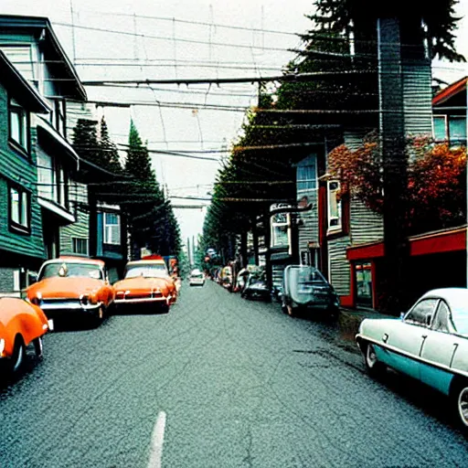 Prompt: a street in vancouver by stevan dohanos and fred herzog