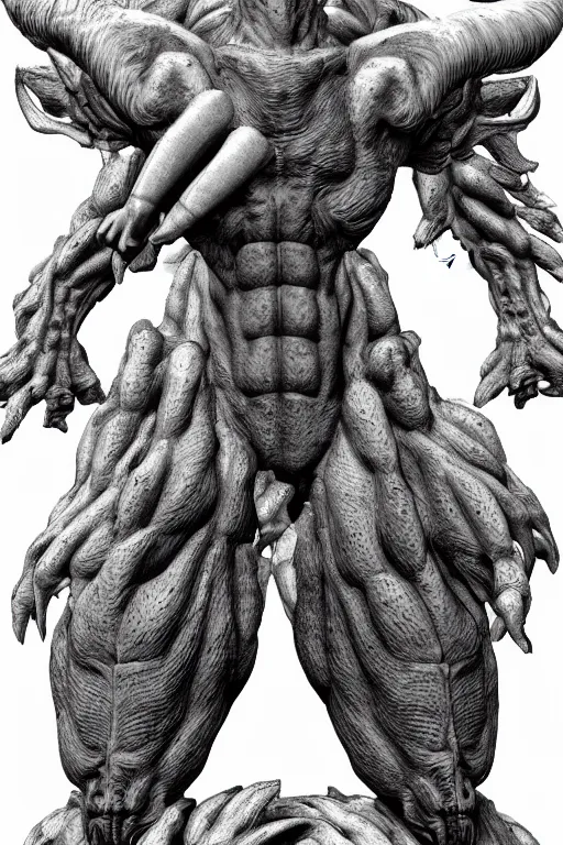 Image similar to humanoid figure monster with goat horns, highly detailed, digital art, sharp focus, trending on art station, kentaro miura manga art style