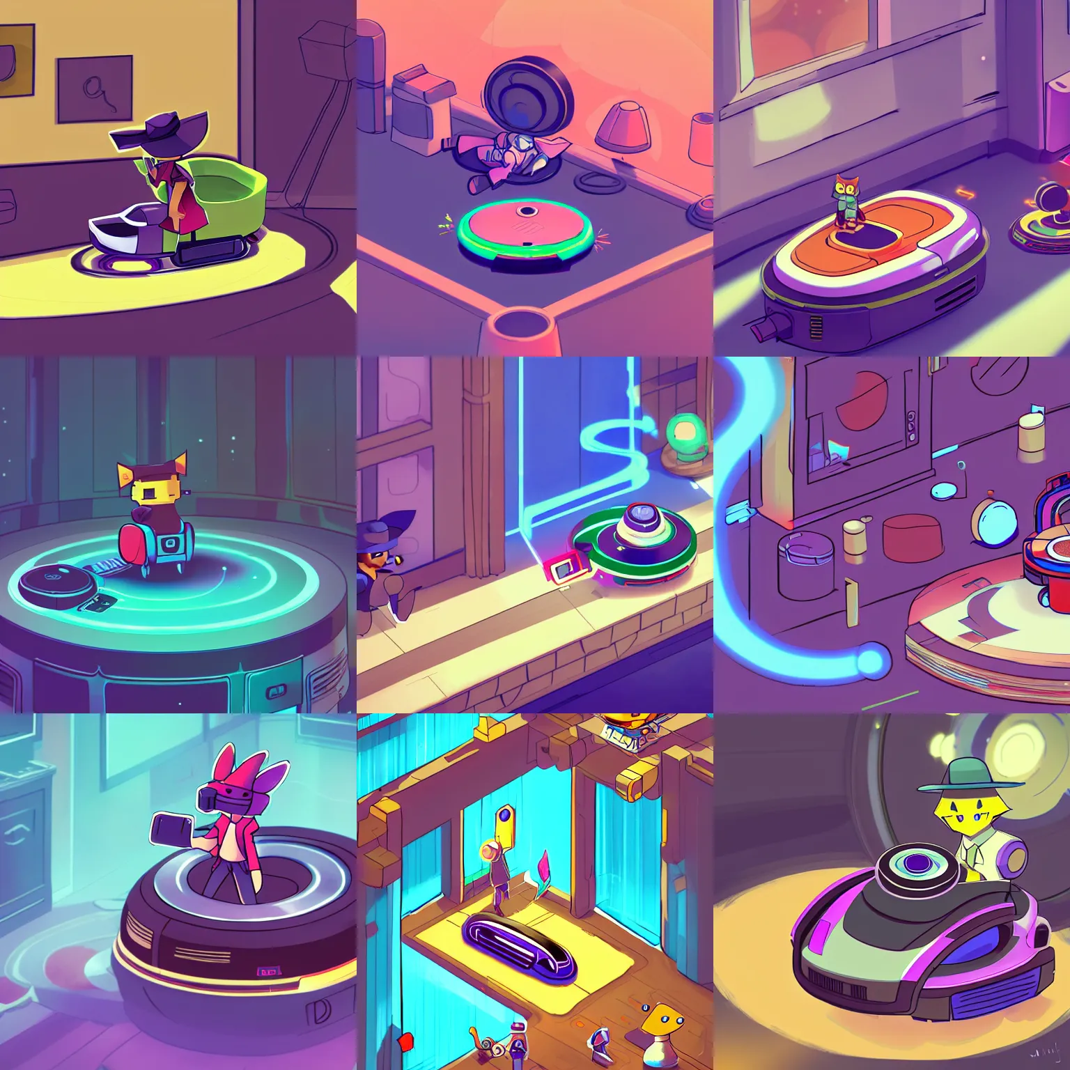 Prompt: niko oneshot riding a roomba, artstation, digital art, award winners # oneshotgame