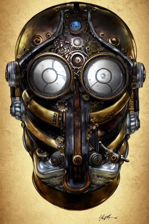 Image similar to steampunk helmet fantasy art mask robot ninja stylized digital illustration sharp focus, elegant intricate digital painting artstation concept art global illumination ray tracing advanced technology chaykin howard and campionpascale and cooke darwyn and davis jack