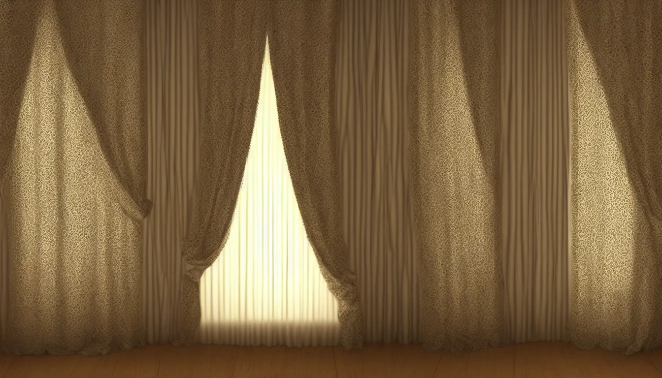 Image similar to symetrical, luxurious night curtains, house interior, design very detailed, high resolution, 8 k