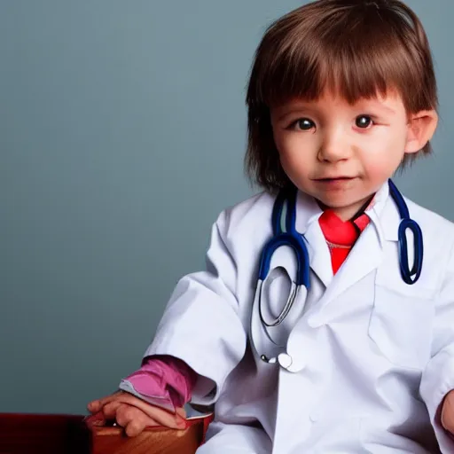 Prompt: full body photo of a little kid as a doctor, realistic, very detailed face