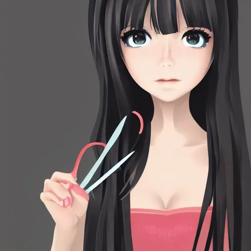 Image similar to portrait of a cute girl holding scissors, anime, digital art,