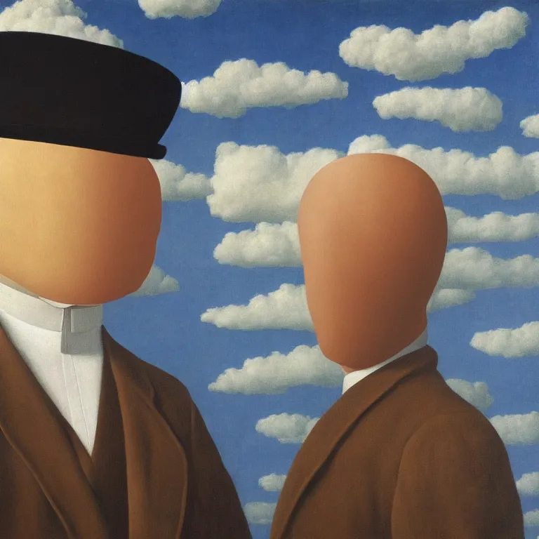 Image similar to portrait of a man whos head is hidden with a cloud, by rene magritte, detailed painting, hd, hq, high resolution, high detail, 4 k, 8 k