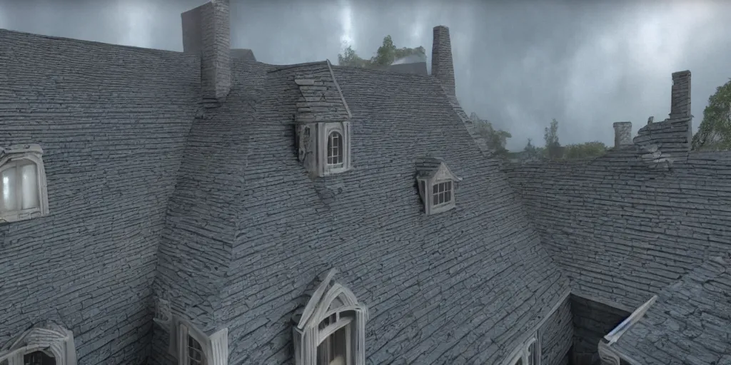 Prompt: for the roof, for the walls up against the eaves,, silly, highly detailed vfx, cinematic, volumetric lighting,