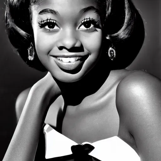 Image similar to black and white photo of a beautiful and elegant 1 9 6 5 young black actress