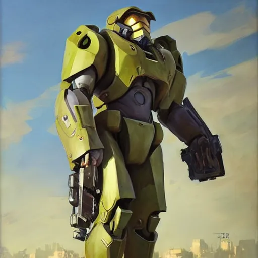 Image similar to greg manchess portrait painting of master chief the transformer as overwatch character, medium shot, asymmetrical, profile picture, organic painting, sunny day, matte painting, bold shapes, hard edges, street art, trending on artstation, by huang guangjian, gil elvgren, ruan jia, greg rutkowski, gaston bussiere